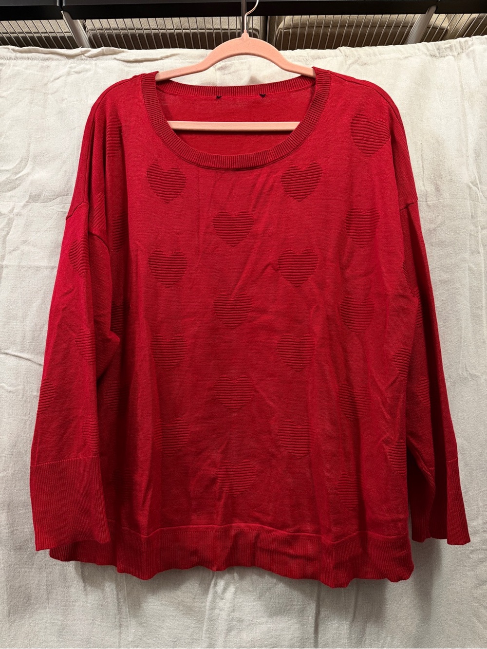 Red Heart-Pattern Women's Sweater Top